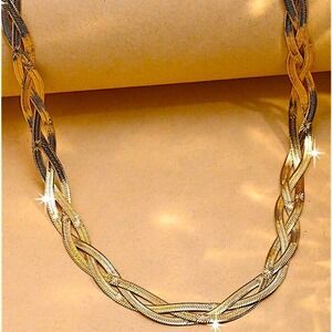 Gold North Star Herringbone Necklace, Braided, Engraved, Minimalist